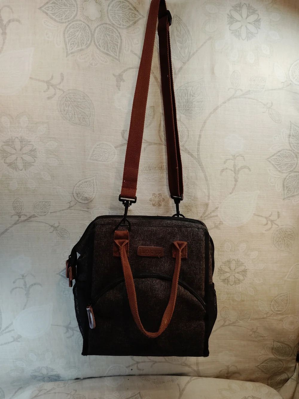Lokass Canvas Insulated Lunch/ Food Tote Bag in Charcoal with Brown Accents